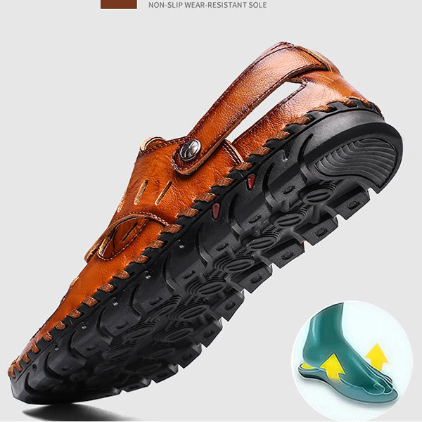 Cow Leather Toe Protection Mens Causal Sandals
