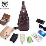 Bullcaptain® Men Leather Crossbody Bag Large Capacity Chest Bag Shoulder Bag