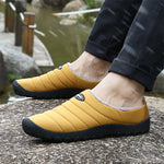 Men Plush Lining Waterproof Cloth Slip On Soft Sole Casual Slippers