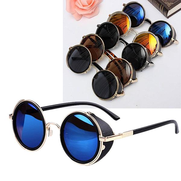 Men Women Steampunk Vintage Travel Round Mirror Lens UV400 Sunglasses