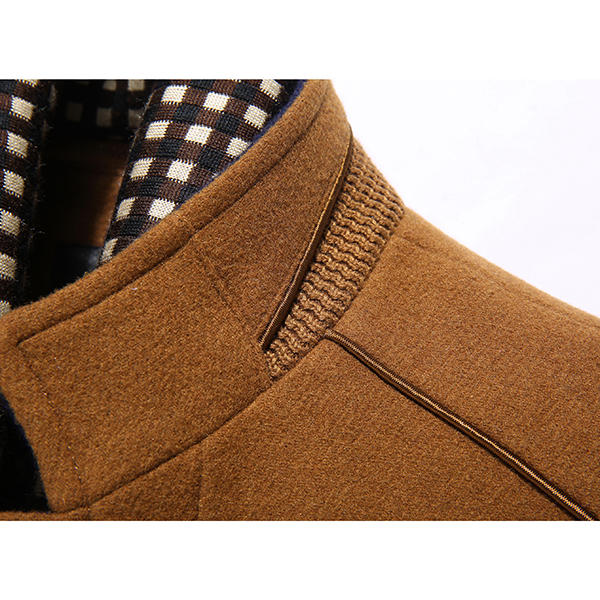 Autumn Winter Casual Slim Fit Stand Collar Scarf Detachable Stylish Woolen Overcoat Jacket for Men