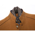 Autumn Winter Casual Slim Fit Stand Collar Scarf Detachable Stylish Woolen Overcoat Jacket for Men