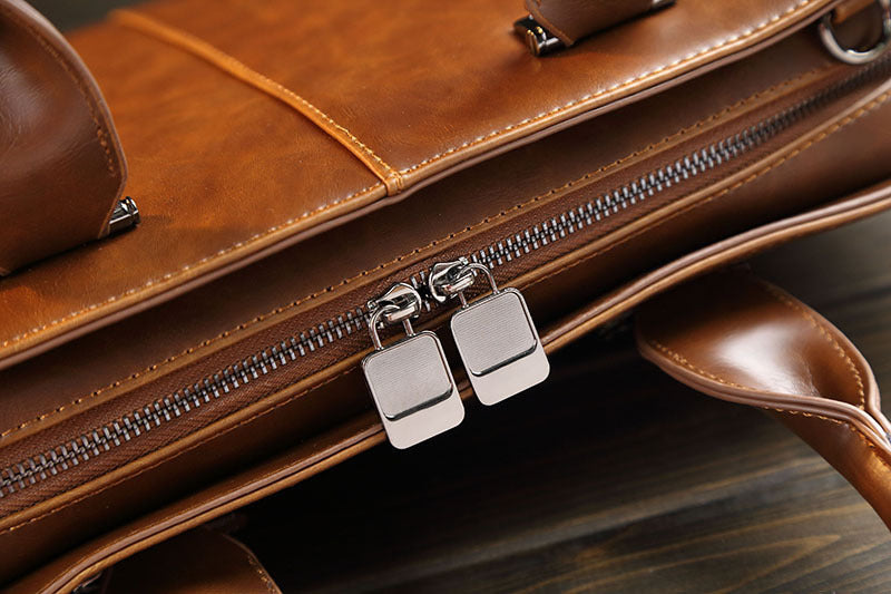 Business Retro Briefcase Crazy Horse PU Leather Handbag Crossbody Bag