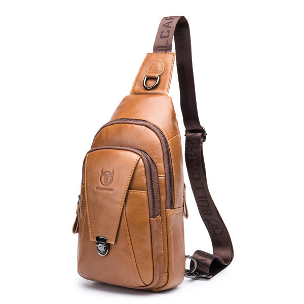 Bullcaptain® Genuine Leather Crossbody Bag Vintage Sling Bag Chest Bag for Men