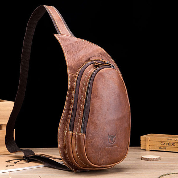Bullcaptain® 2019 Crazy Horse  Genuine Leather Chest Bag Vintage Sling Bag Crossbody Bag for Men