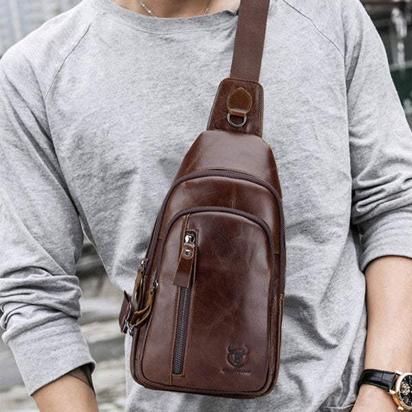 Bullcaptain® Casual Vintage Genuine Leather Chest Bag Crossbody Shoulder Bag For Men