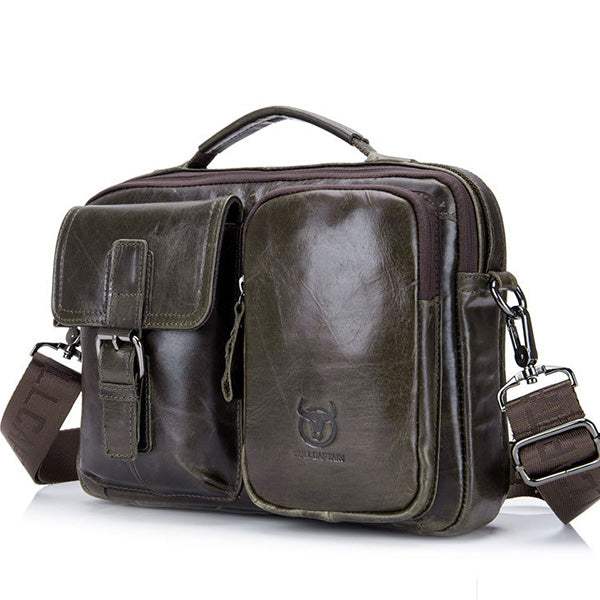 Bullcaptain® Genuine Leather Messenger Bag Retro Casual Crossbody Slin ...