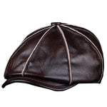 Men's Genuine Leather Warm Octagonal Cap Vintage Newsboy Cap Golf Driving Hat