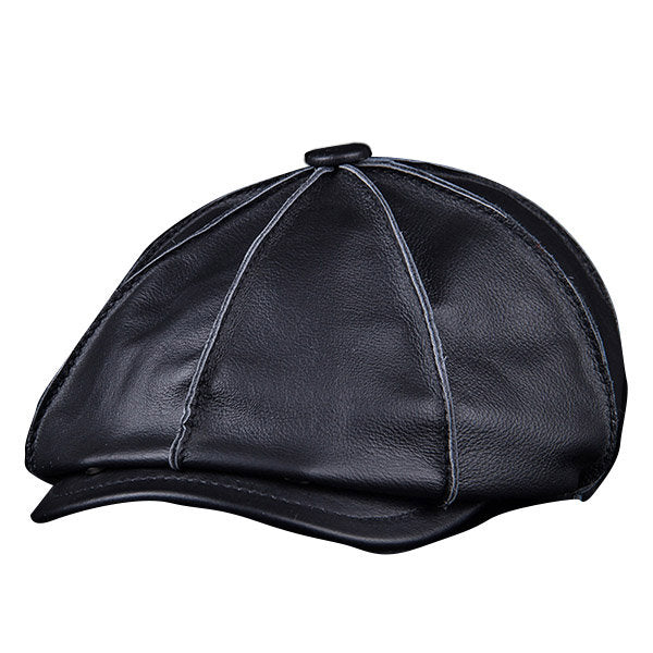 Men's Genuine Leather Warm Octagonal Cap Vintage Newsboy Cap Golf Driving Hat