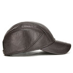 Mens Winter Genuine Leather Baseball Caps With Ear Flaps