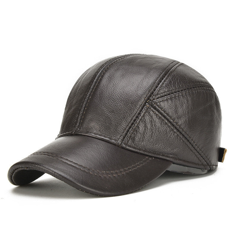 Mens Winter Genuine Leather Baseball Caps With Ear Flaps