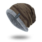 Mens Stripe Knit Plus Velvet Beanie Hats Outdoor Keep Warm Caps