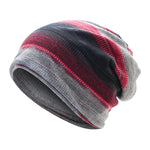 Unisex Stripes Beanie Hat Outdoor Riding Ski Cashmere Lining Warm Bonnet Hat Multi-function Scarf