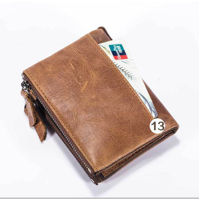 Bullcaptain® Genuine Leather Multi-Pockets Vertical Short Wallet