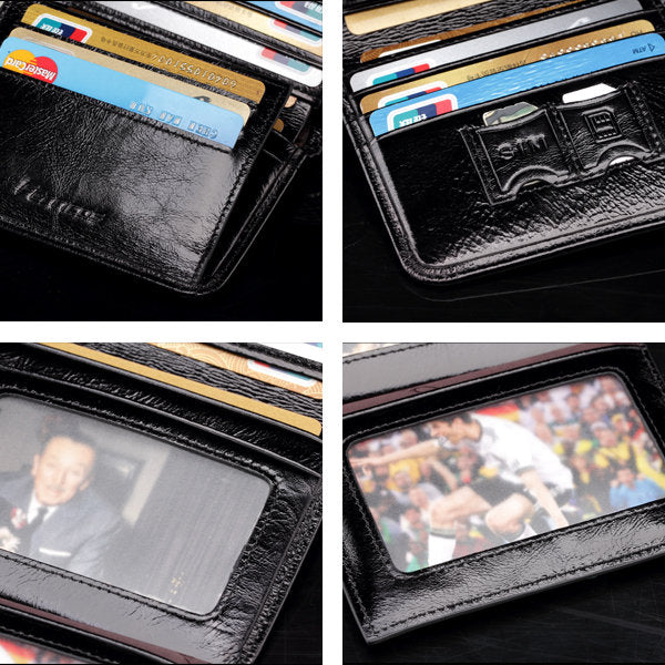 RFID Antimagnetic Genuine Leather Vintage Tri-fold Large Capacity Short Wallet For Men
