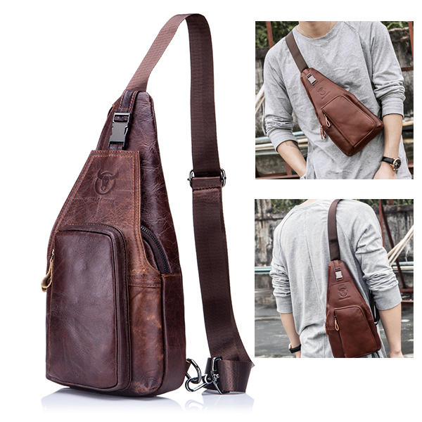 Bullcaptain® Genuine Leather Business Casual Chest Bag Crossbody Bag for Men