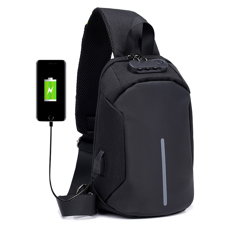 Mens Coded Lock Chest Bag Crossbody Bag with USB Charging Port