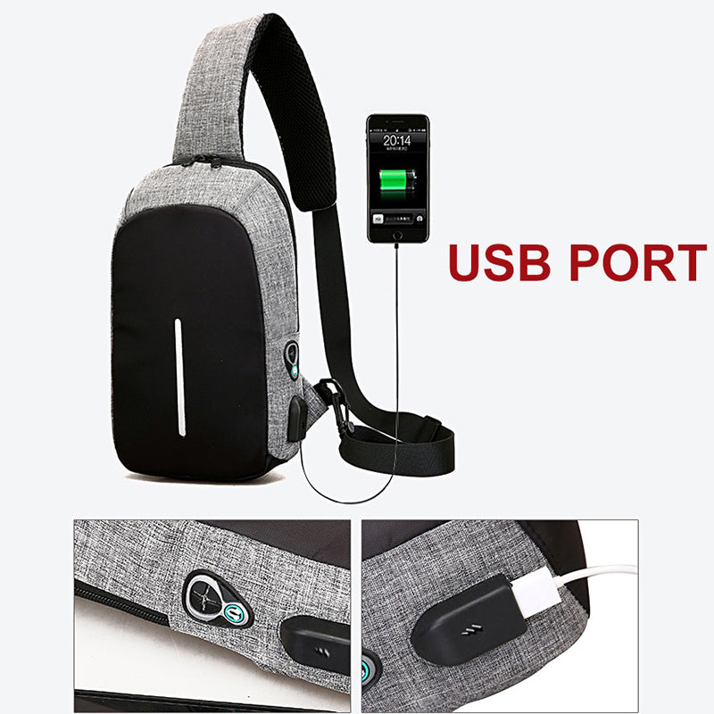 Men's Casual Chest Bag Crossbody Bag with USB Charging Port