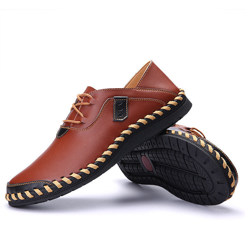 Men's Stitching Soft Sole Shoes Breathable Casual Lace Up Driving Flat Loafers