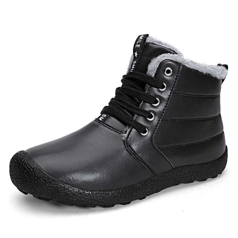 Large Size Men's PU Leather Lace Up Plush Lining Ankle Boots