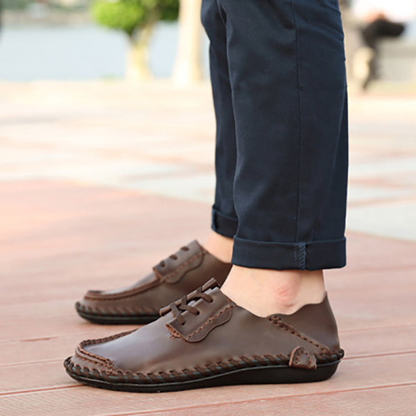Men's Casual Genuine Leather Lace Up Flat Shoes