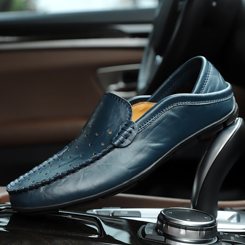 Two Ways of Wearing Hollow-out Genuine Leather Flat Loafers
