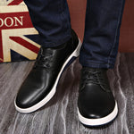 Men Large Size British Style Pure Color Cow Leather Lace Up Casual Shoes