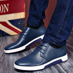 Men Large Size British Style Pure Color Cow Leather Lace Up Casual Shoes
