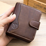 Bullcaptain® Cowhide 16 Card Holder Vintage Hasp Short Wallets Zipper Coin Purse