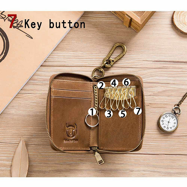 Bullcaptain® Genuine Leather Key Holders Casual Business Wallet Coin Purse for Men